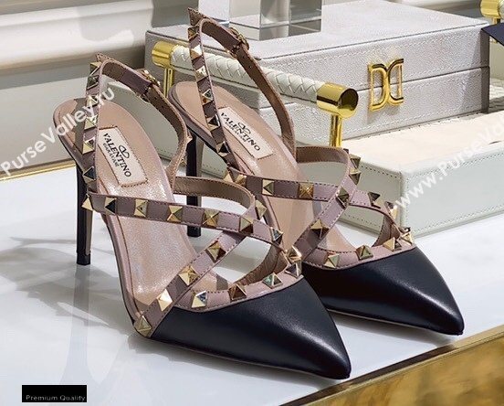 Valentino Heel 8.5cm Rockstud Cross-strap Pumps Top Quality 06 (xintian-20121626)