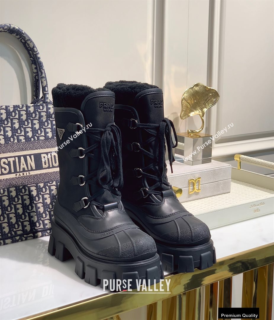 Prada Monolith Re-Nylon Gabardine Shearling Boots Top Quality (xintian-20121629)