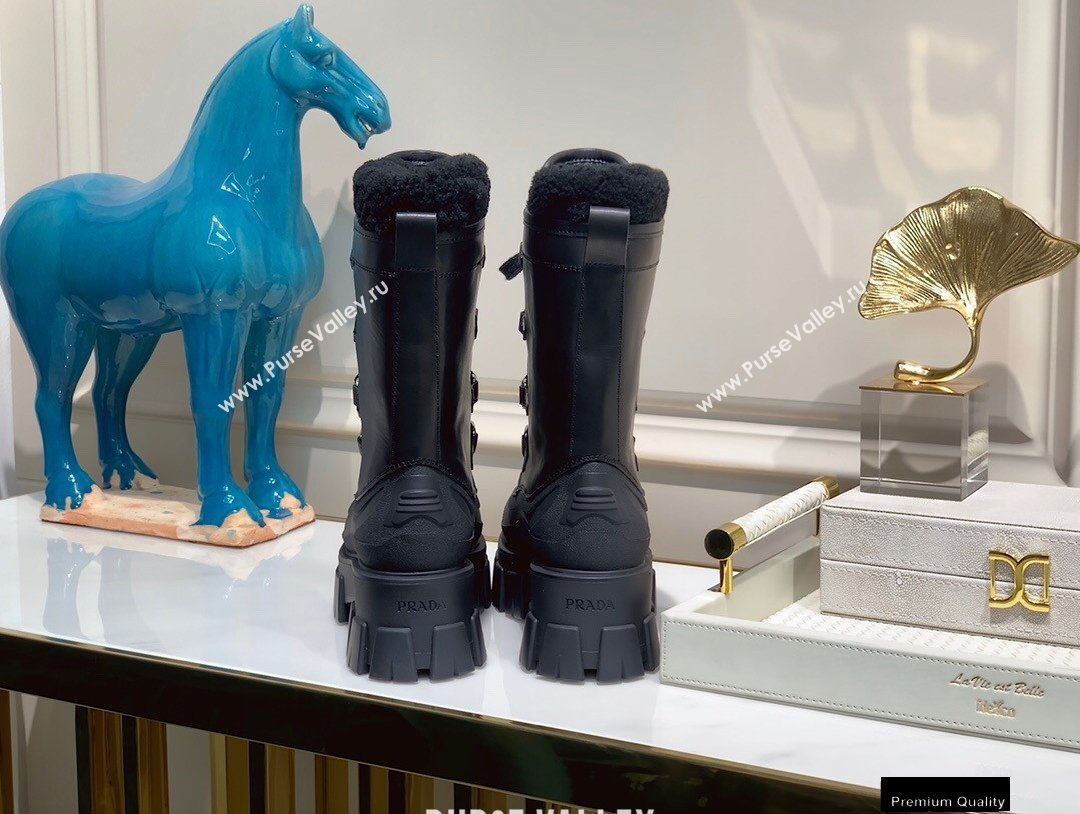 Prada Monolith Re-Nylon Gabardine Shearling Boots Top Quality (xintian-20121629)