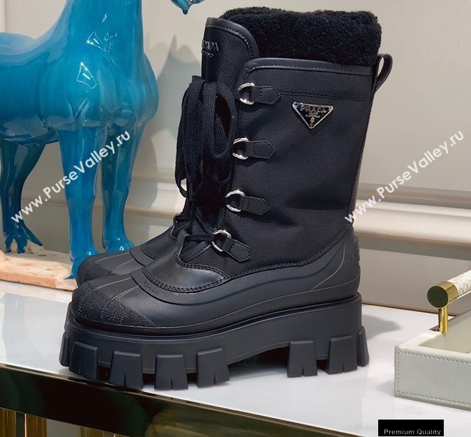 Prada Monolith Re-Nylon Gabardine Shearling Boots Top Quality (xintian-20121629)