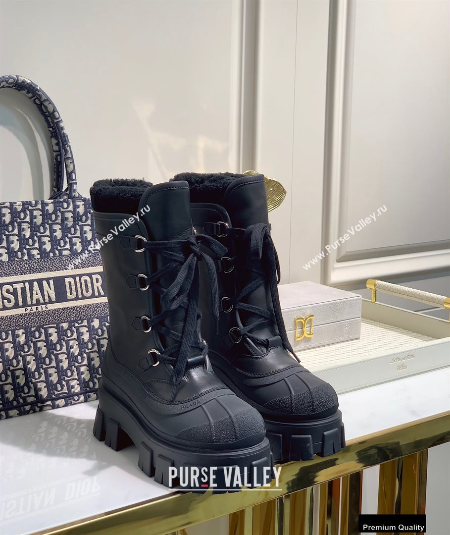 Prada Monolith Leather and Nylon Shearling Boots Top Quality (xintian-20121630)