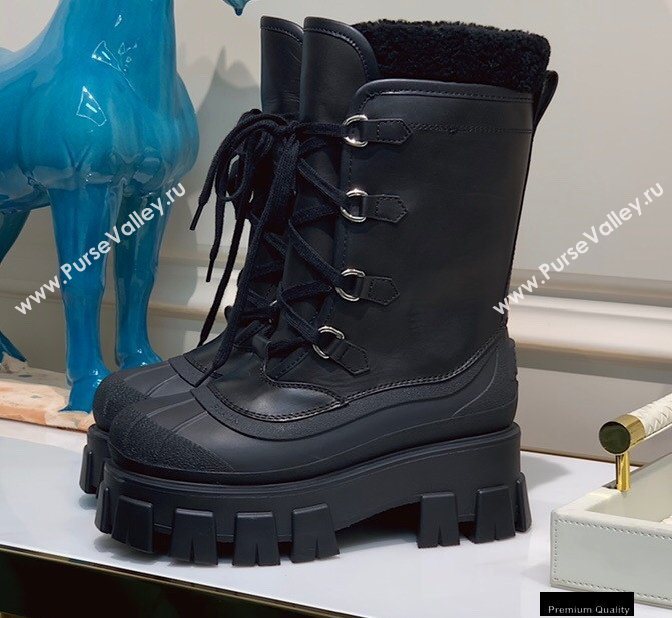 Prada Monolith Leather and Nylon Shearling Boots Top Quality (xintian-20121630)