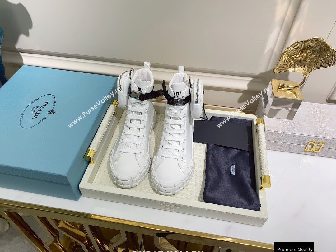 Prada Wheel Re-Nylon Gabardine High-top Sneakers White with Removable Nylon Pouch Top Quality (xintian-20121633)