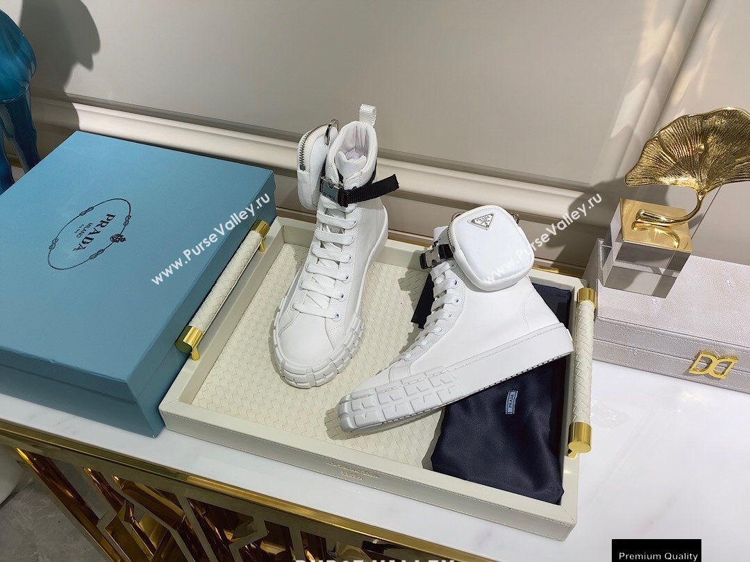 Prada Wheel Re-Nylon Gabardine High-top Sneakers White with Removable Nylon Pouch Top Quality (xintian-20121633)