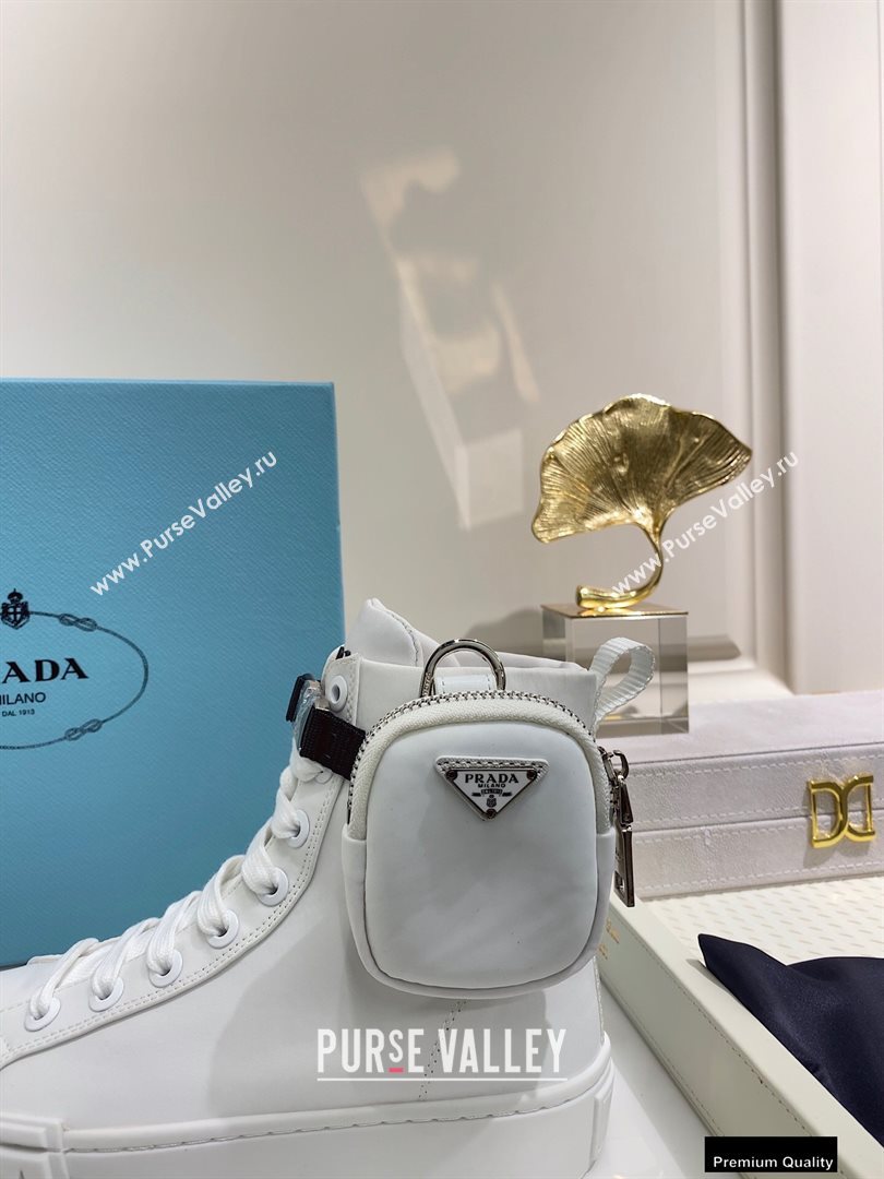 Prada Wheel Re-Nylon Gabardine High-top Sneakers White with Removable Nylon Pouch Top Quality (xintian-20121633)