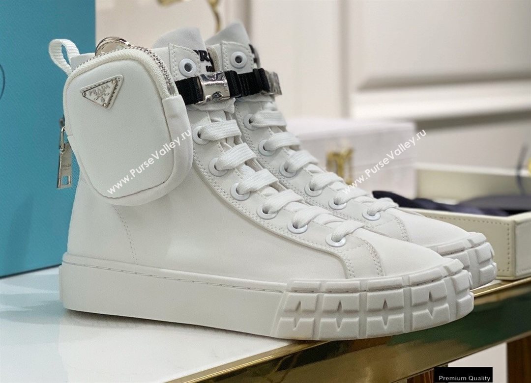 Prada Wheel Re-Nylon Gabardine High-top Sneakers White with Removable Nylon Pouch Top Quality (xintian-20121633)