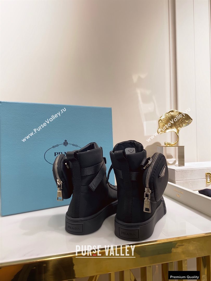 Prada Wheel Re-Nylon Gabardine High-top Sneakers Black with Removable Nylon Pouch Top Quality (xintian-20121632)