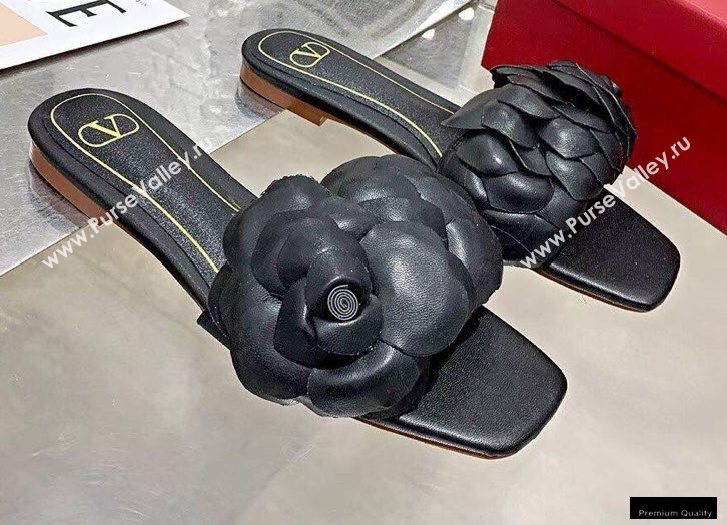 Valentino Atelier Shoes 03 Rose Edition Flat Slides Sandals Black 2021 (modeng-20121709)
