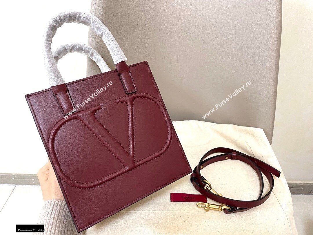 Valentino Small VLogo Walk Calfskin Tote Bag Burgundy 2020 (jindong-20122108)