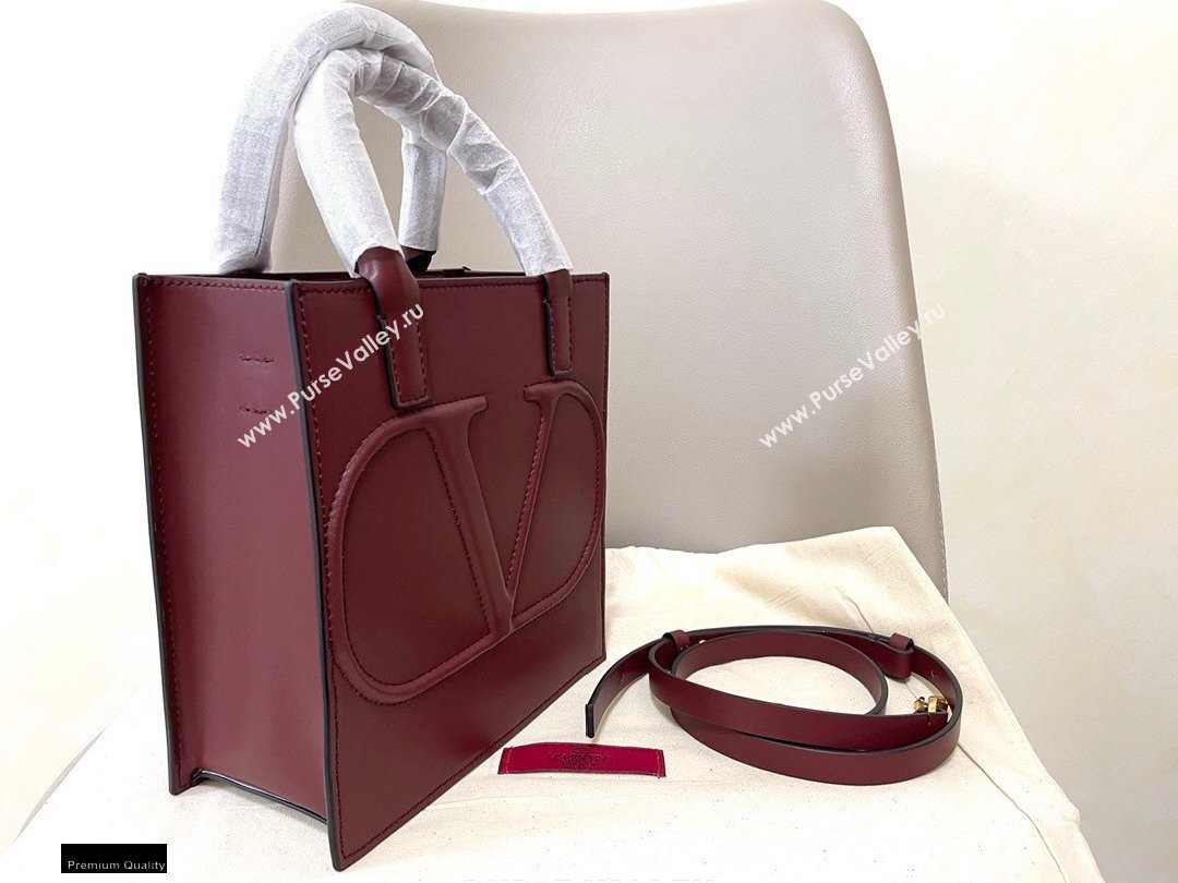 Valentino Small VLogo Walk Calfskin Tote Bag Burgundy 2020 (jindong-20122108)