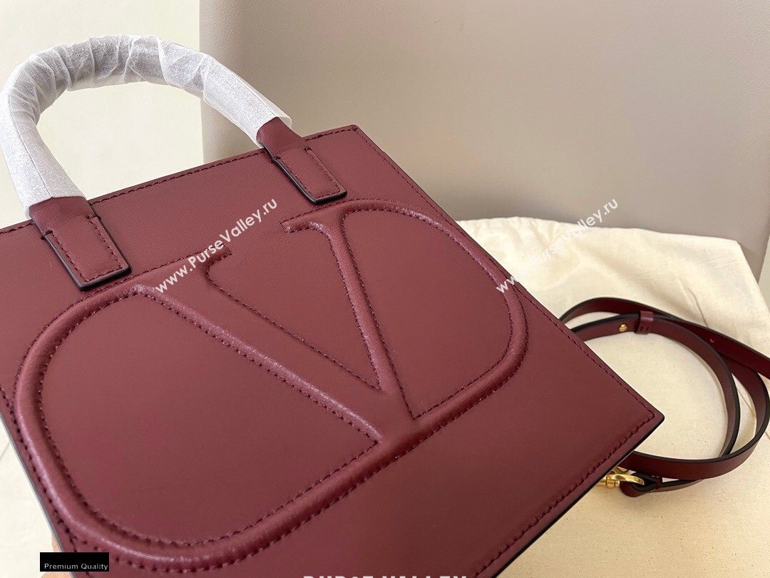 Valentino Small VLogo Walk Calfskin Tote Bag Burgundy 2020 (jindong-20122108)