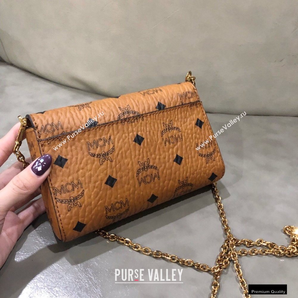 MCM Visetos Small Millie Flap Crossbody Bag Cognac (xiaodai-20122303)