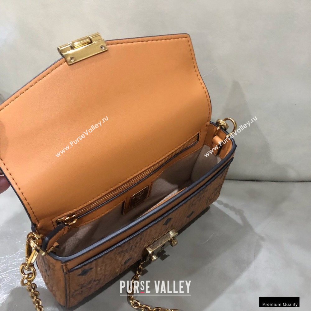 MCM Visetos Small Millie Flap Crossbody Bag Cognac (xiaodai-20122303)