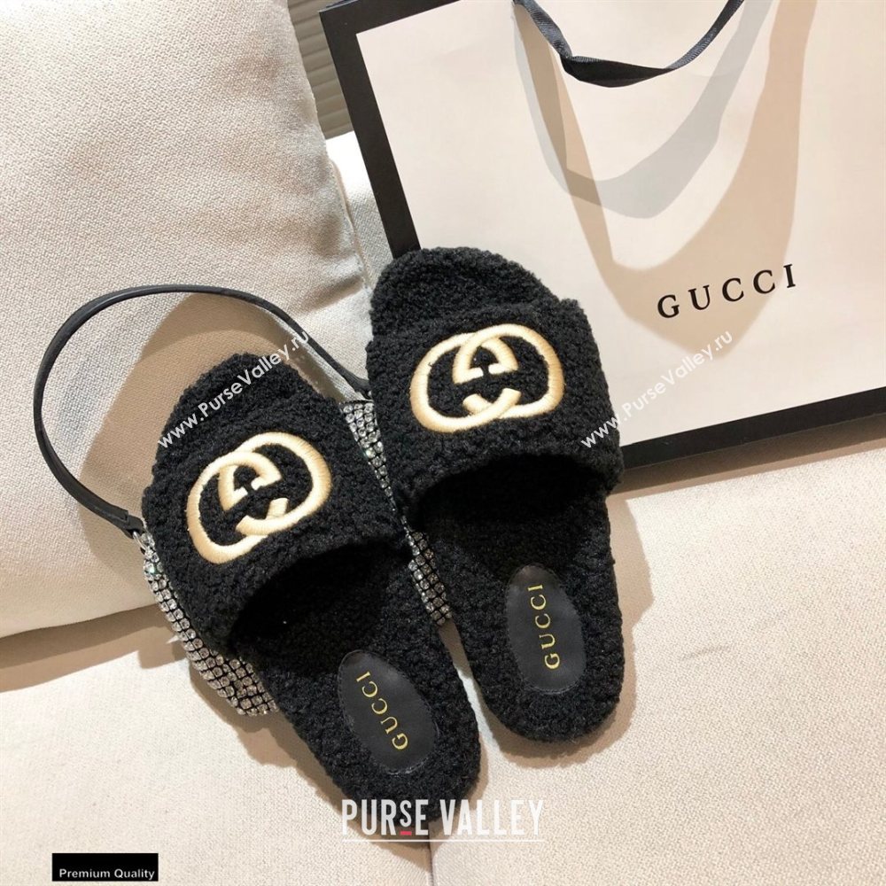 Gucci Merino Wool Slide Sandals with Interlocking G 646225 Black 2021 (modeng-20122529)