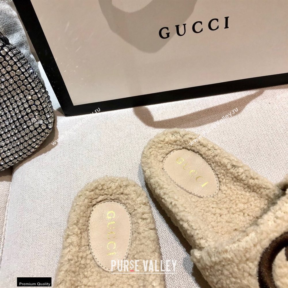 Gucci Merino Wool Slide Sandals with Interlocking G 646225 Beige 2021 (modeng-20122530)