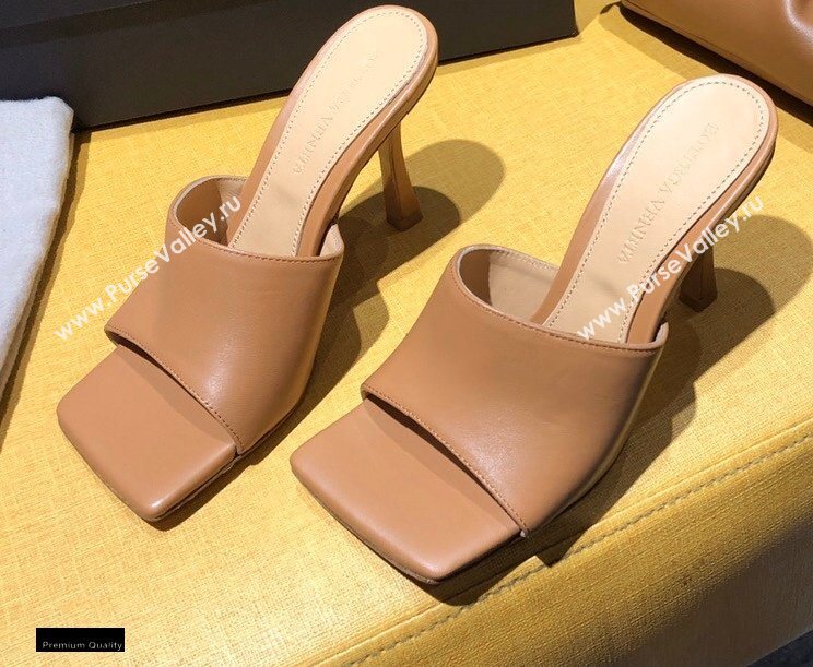 Bottega Veneta Heel 9cm Square Sole Stretch Mules Sandals Apricot 2021 (modeng-20122502)