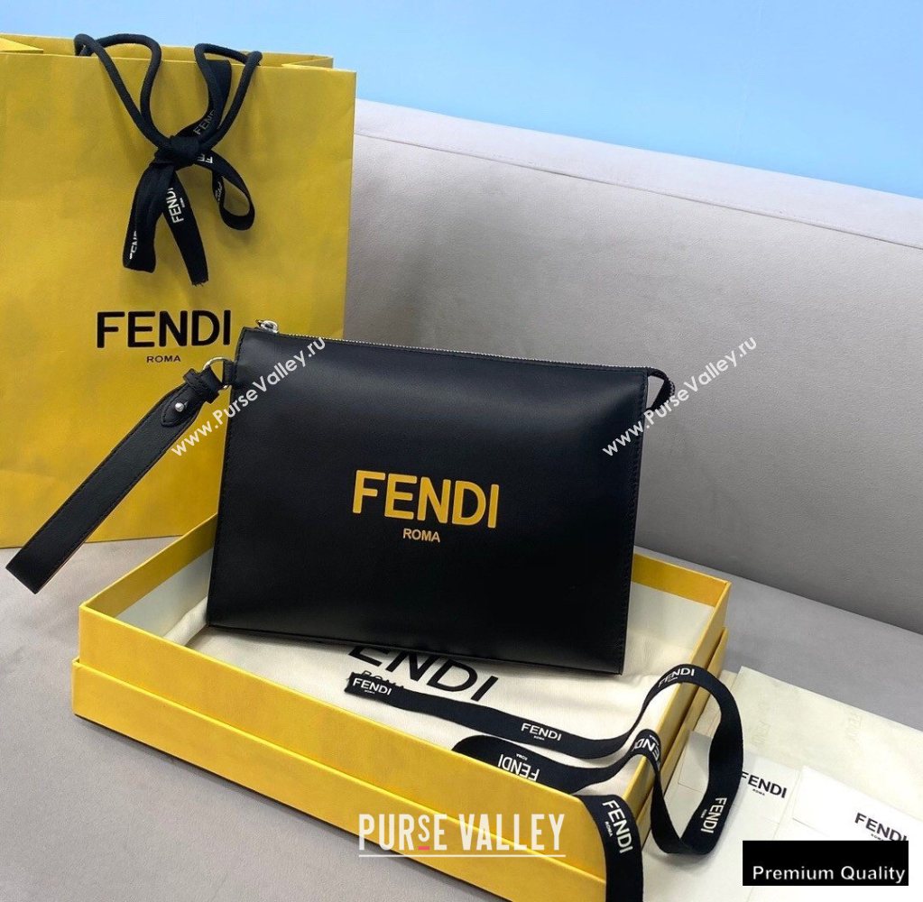 Fendi Leather Flat Pouch Clutch Bag Black 2021 (chaoliu-20122606)