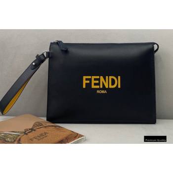 Fendi Leather Flat Pouch Clutch Bag Black 2021 (chaoliu-20122606)
