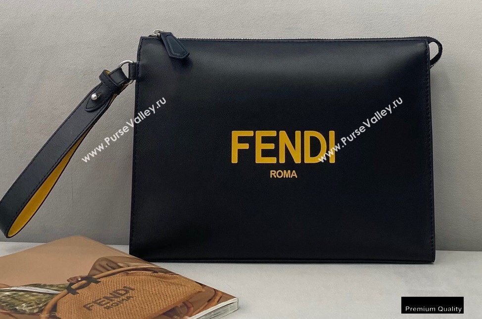 Fendi Leather Flat Pouch Clutch Bag Black 2021 (chaoliu-20122606)