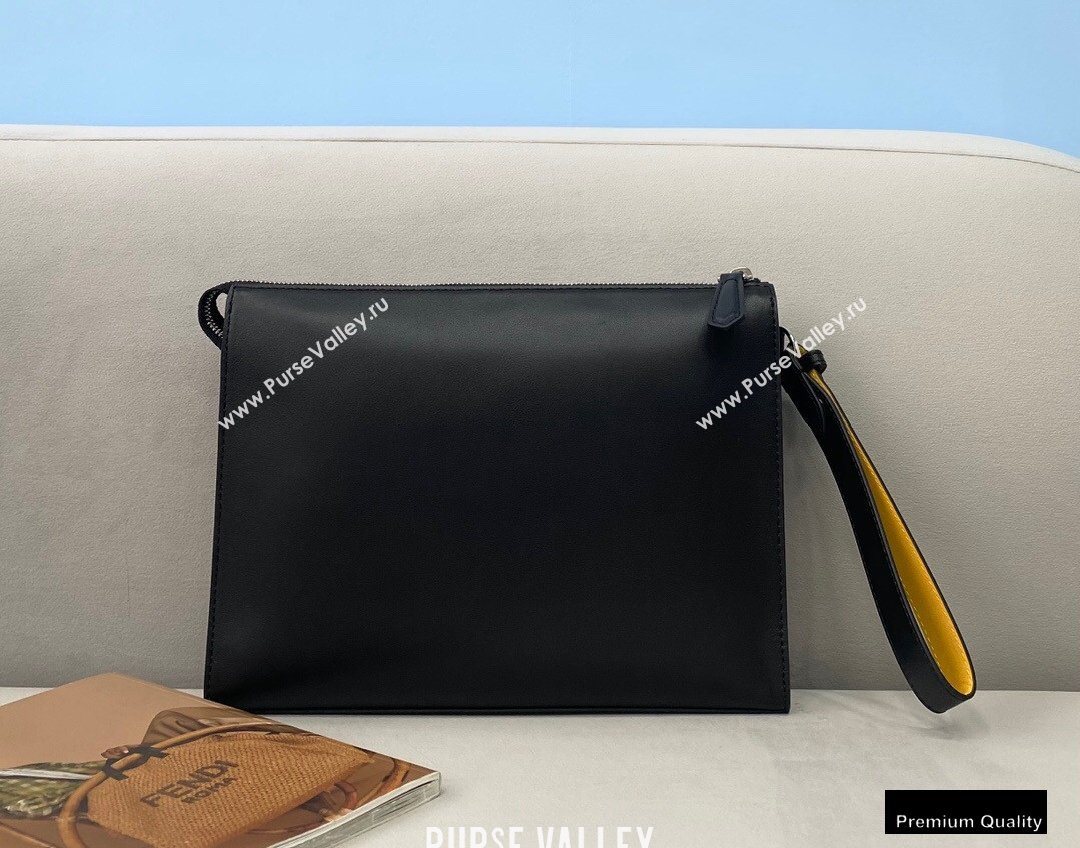 Fendi Leather Flat Pouch Clutch Bag Black 2021 (chaoliu-20122606)