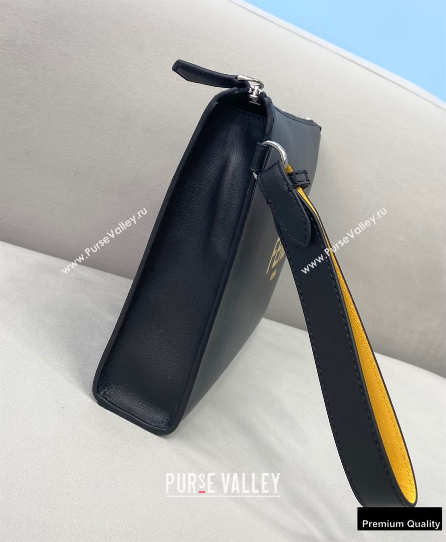 Fendi Leather Flat Pouch Clutch Bag Black 2021 (chaoliu-20122606)