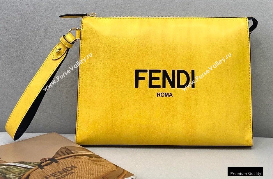 Fendi Leather Flat Pouch Clutch Bag Yellow 2021 (chaoliu-20122605)