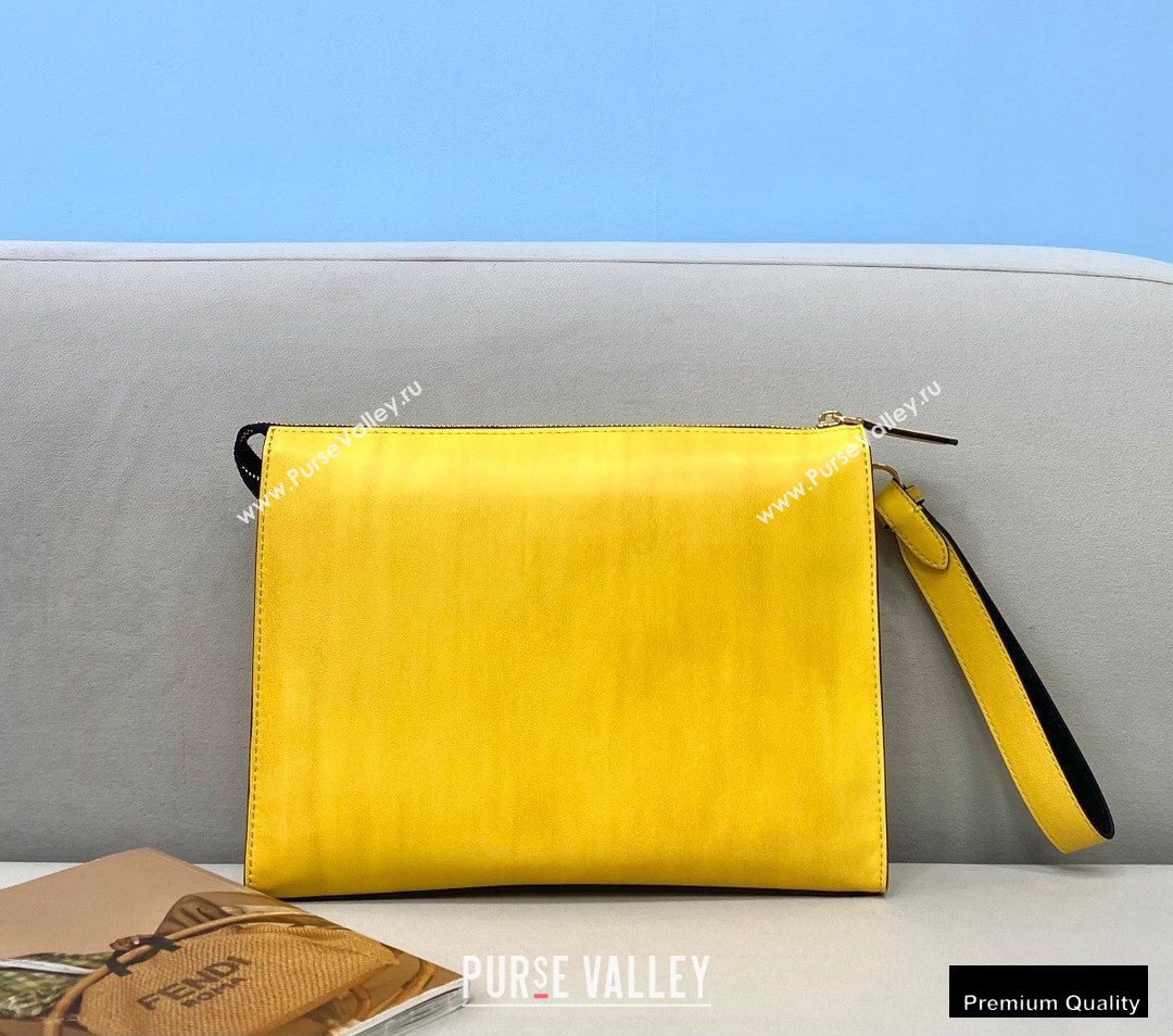 Fendi Leather Flat Pouch Clutch Bag Yellow 2021 (chaoliu-20122605)