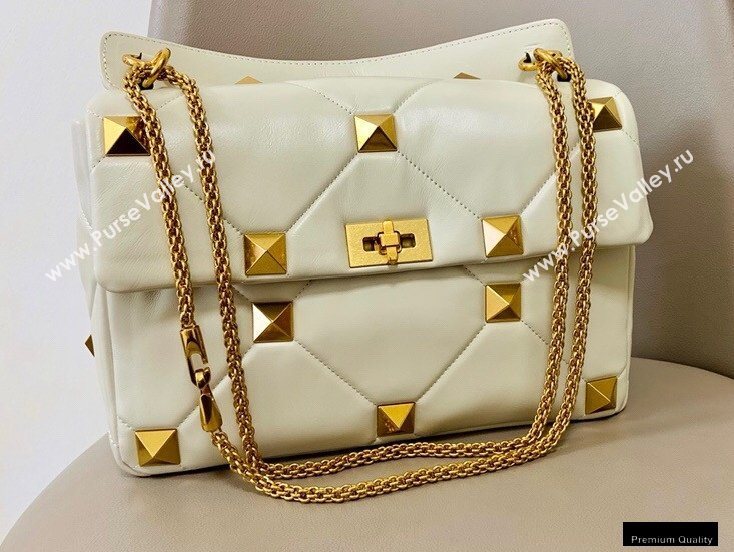 Valentino Large Roman Stud Nappa Chain Bag White 2021 (jindong-20122802)