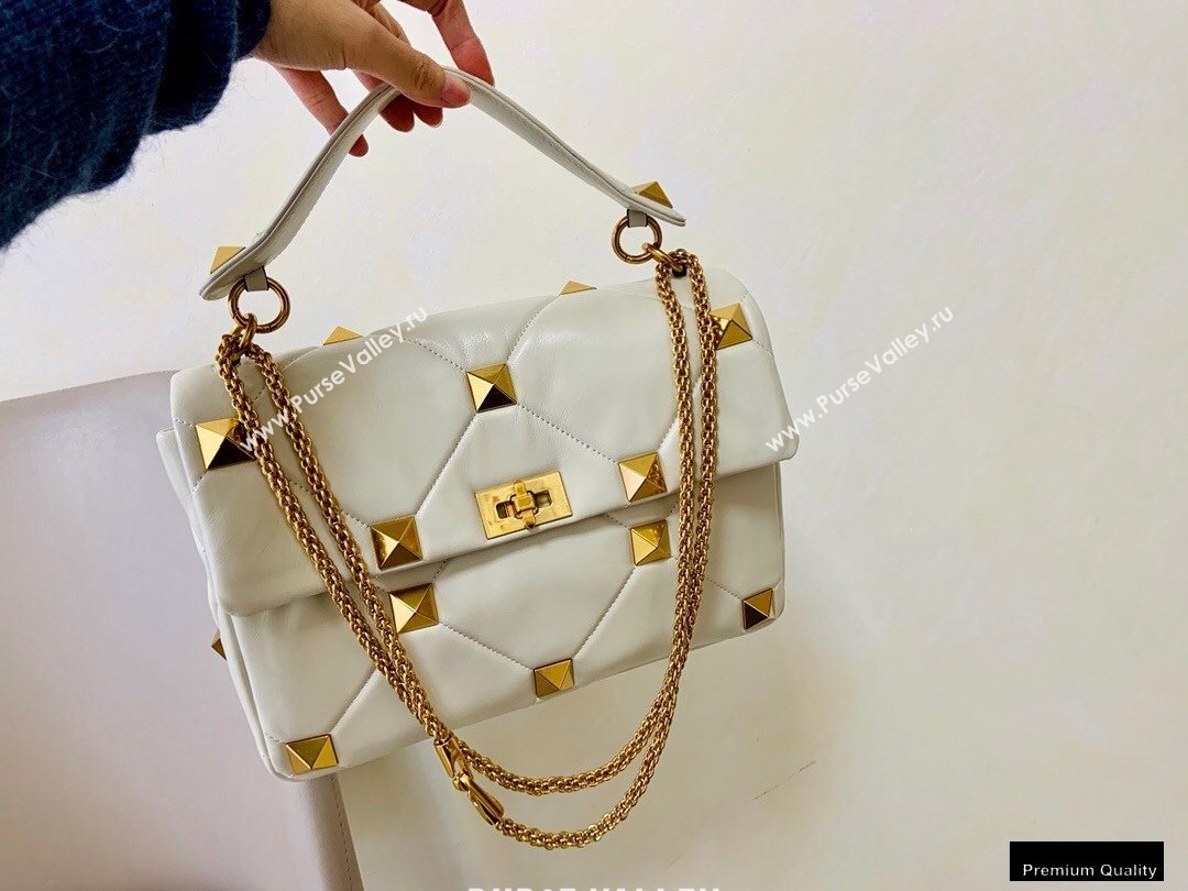 Valentino Large Roman Stud Nappa Chain Bag White 2021 (jindong-20122802)