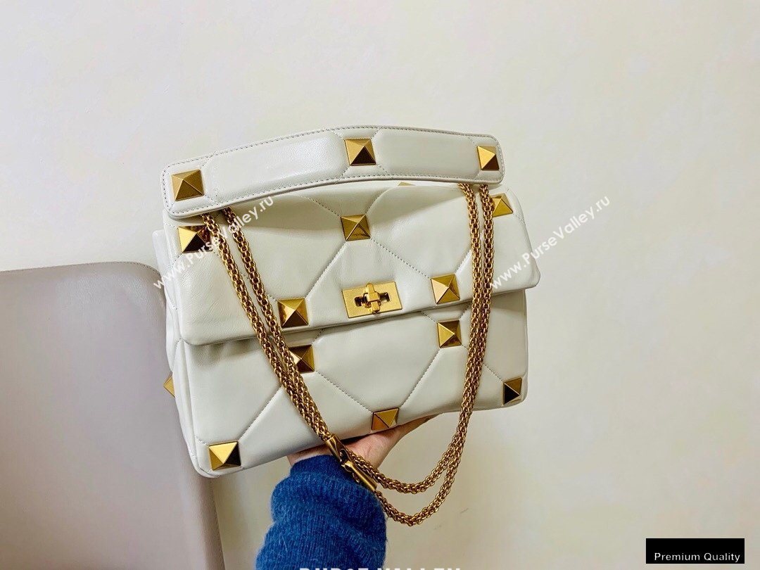 Valentino Large Roman Stud Nappa Chain Bag White 2021 (jindong-20122802)