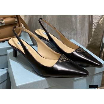 Prada Heel 6cm Leather Triangle Logo Slingbacks Black 2021 (modeng-20122811)