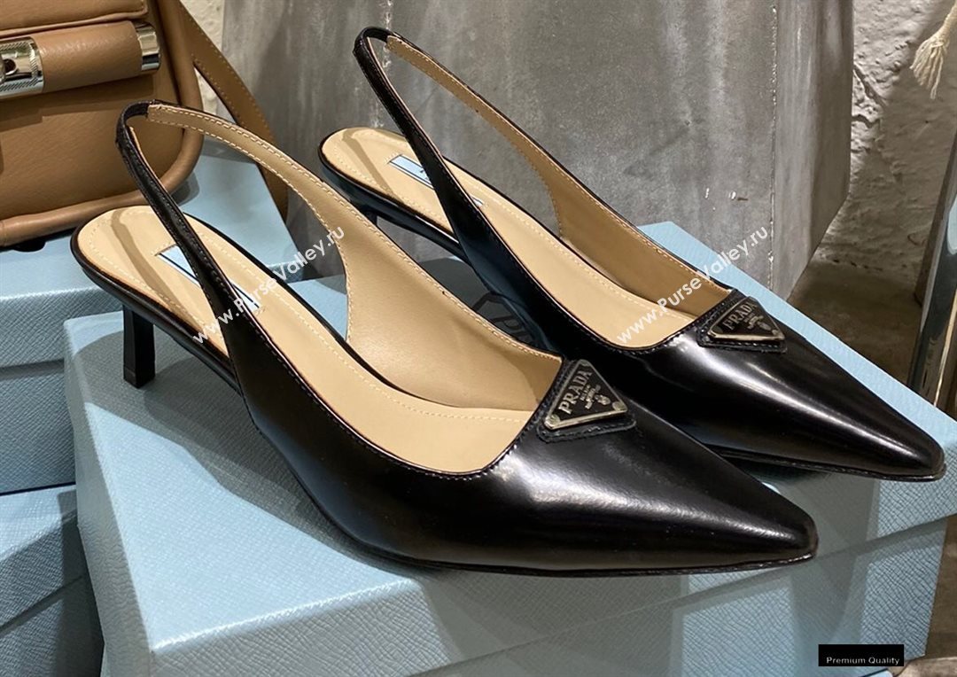 Prada Heel 6cm Leather Triangle Logo Slingbacks Black 2021 (modeng-20122811)