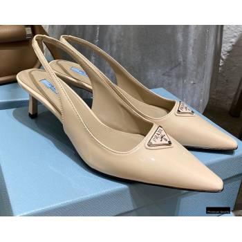 Prada Heel 6cm Leather Triangle Logo Slingbacks Patent Beige 2021 (modeng-20122810)