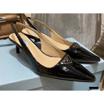 Prada Heel 6cm Leather Triangle Logo Slingbacks Patent Black 2021 (modeng-20122809)