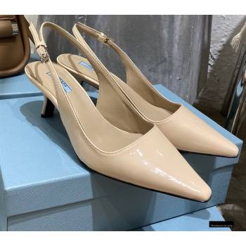 Prada Heel 6cm Leather Slingbacks Patent Beige 2021 (modeng-20122812)