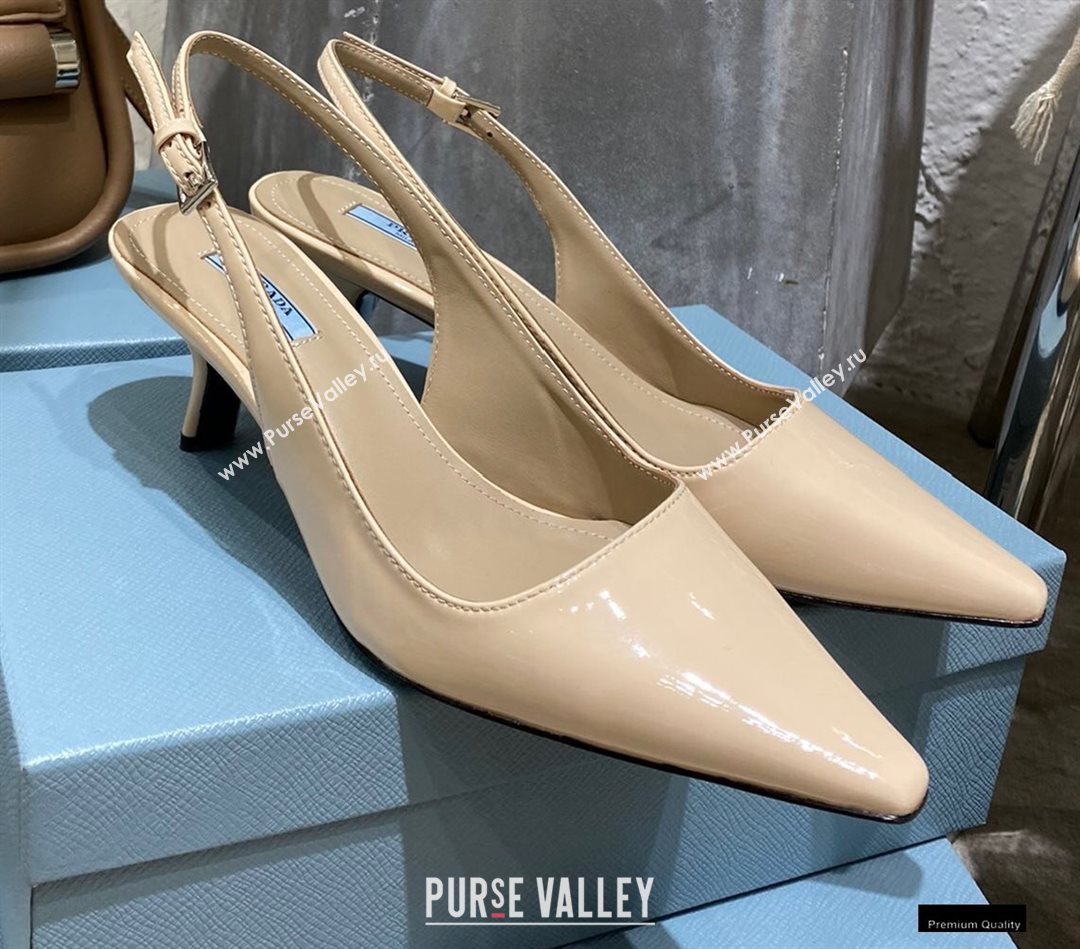 Prada Heel 6cm Leather Slingbacks Patent Beige 2021 (modeng-20122812)
