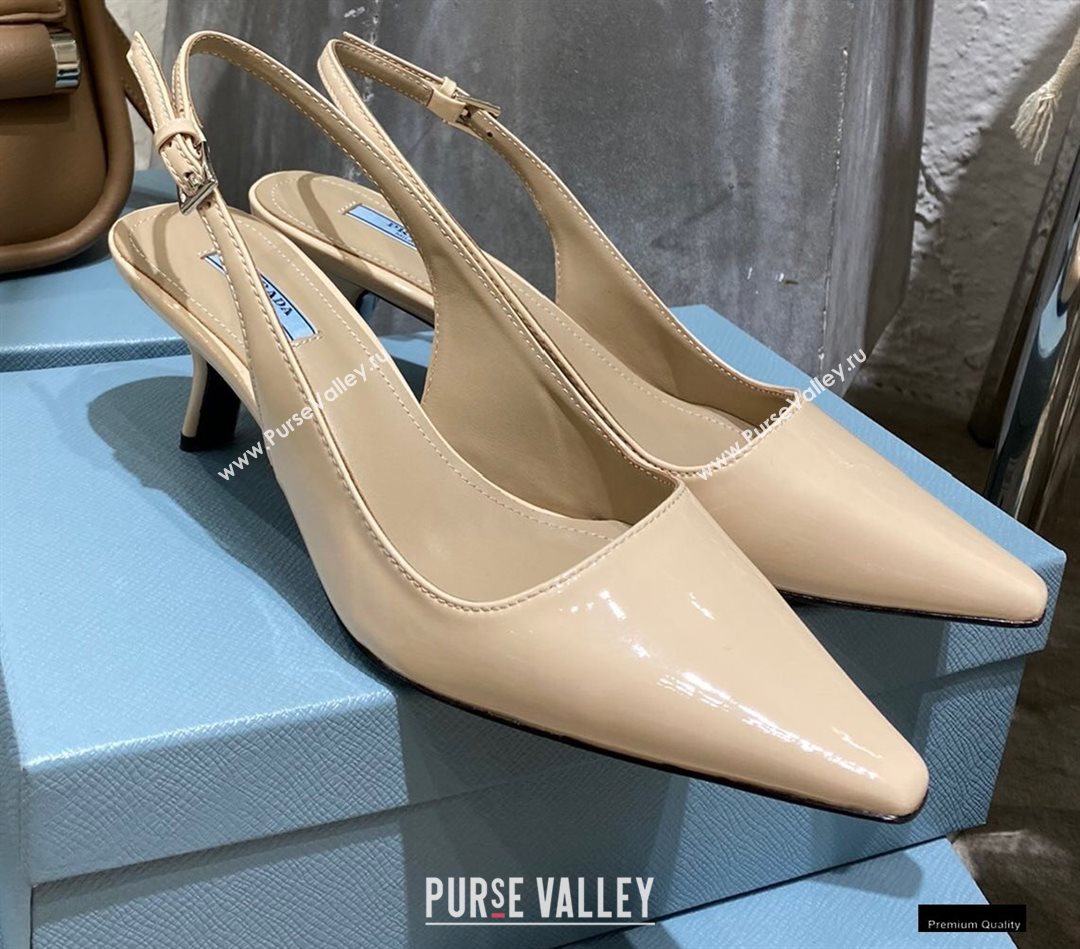 Prada Heel 6cm Leather Slingbacks Patent Beige 2021 (modeng-20122812)