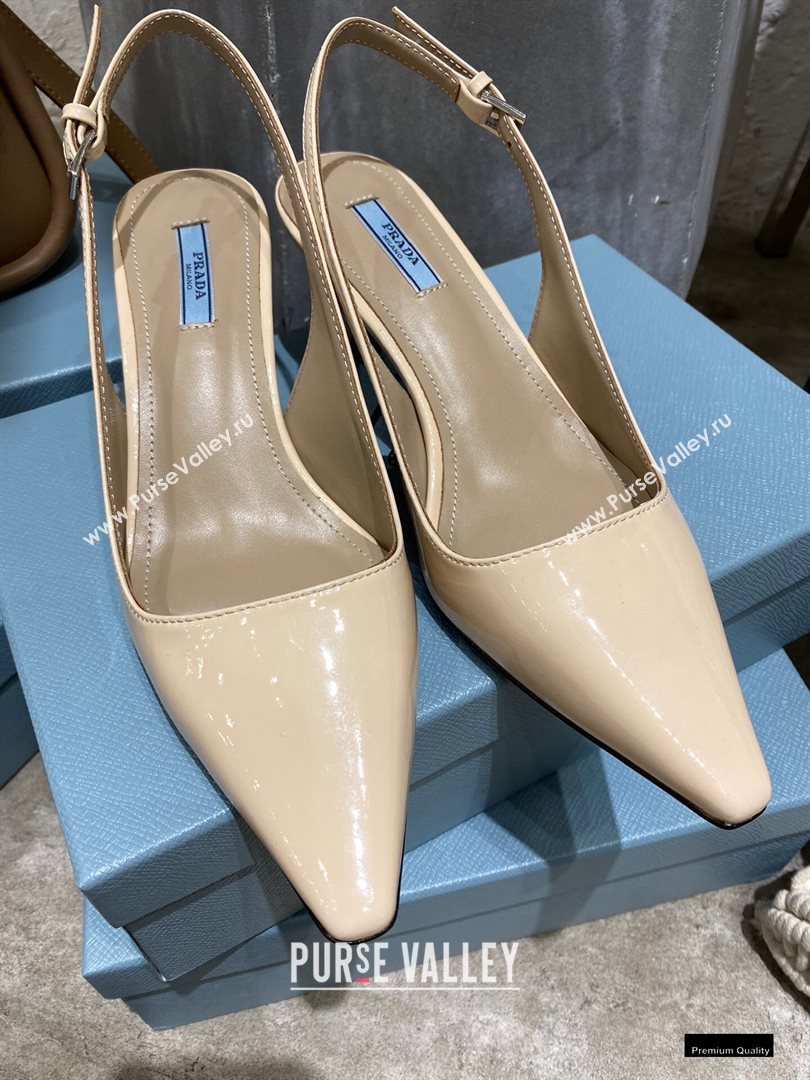 Prada Heel 6cm Leather Slingbacks Patent Beige 2021 (modeng-20122812)