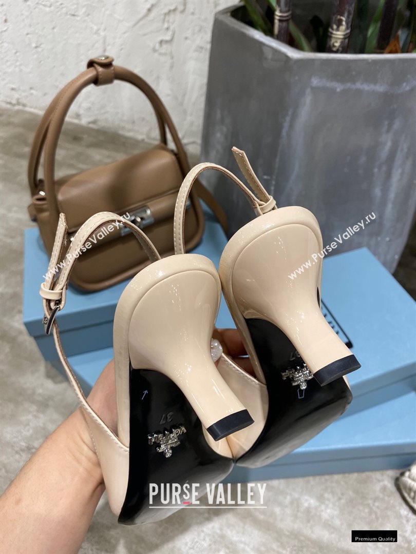 Prada Heel 6cm Leather Slingbacks Patent Beige 2021 (modeng-20122812)