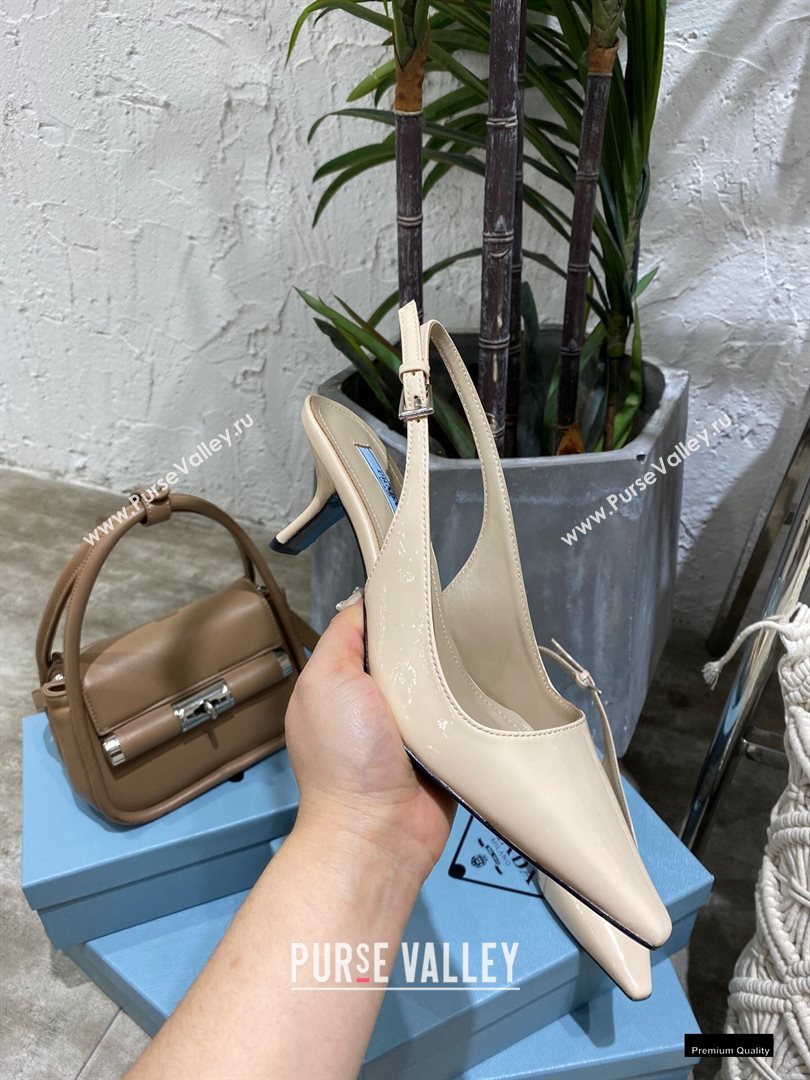 Prada Heel 6cm Leather Slingbacks Patent Beige 2021 (modeng-20122812)