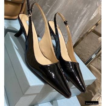 Prada Heel 6cm Leather Slingbacks Patent Black 2021 (modeng-2012212)