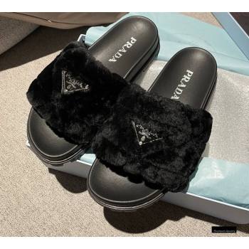 Prada Heel 3cm Wool Triangle Logo Slides Black 2021 (modeng-20122825)