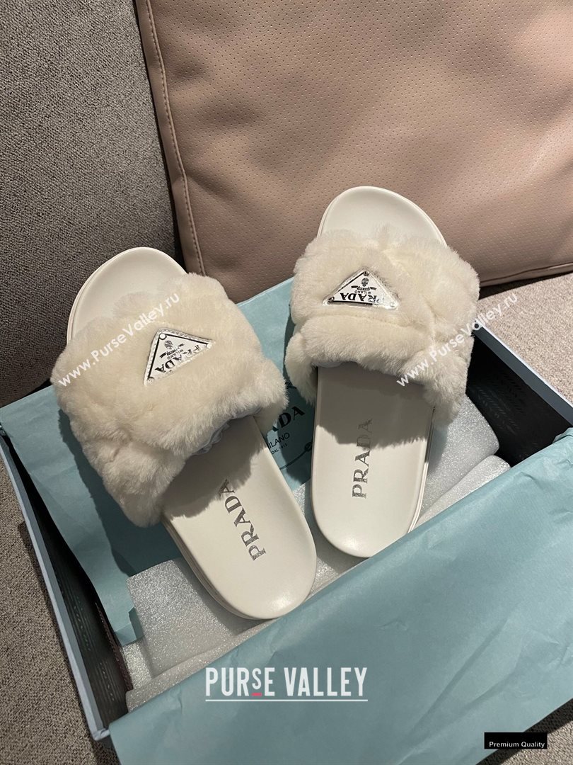 Prada Heel 3cm Wool Triangle Logo Slides White 2021 (modeng-20122826)