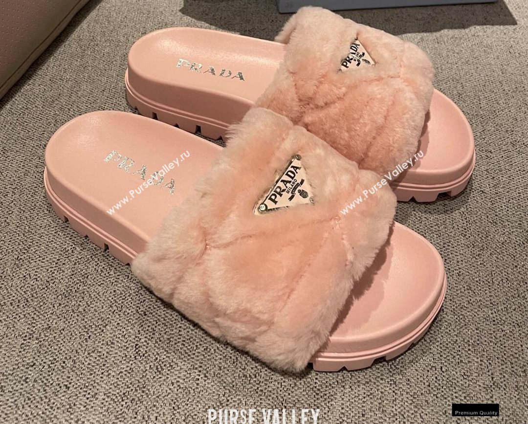 Prada Heel 3cm Wool Triangle Logo Slides Pink 2021 (modeng-20122827)