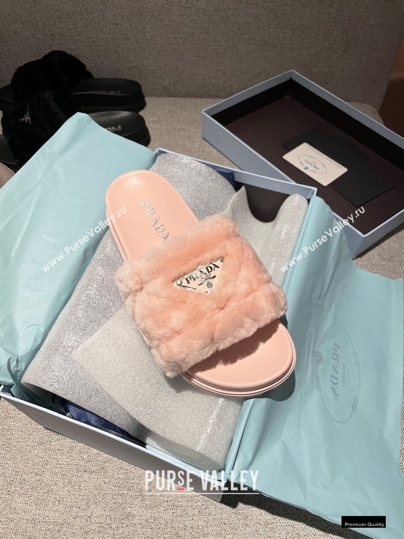 Prada Heel 3cm Wool Triangle Logo Slides Pink 2021 (modeng-20122827)