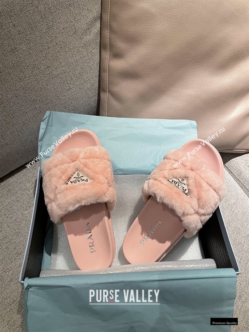 Prada Heel 3cm Wool Triangle Logo Slides Pink 2021 (modeng-20122827)