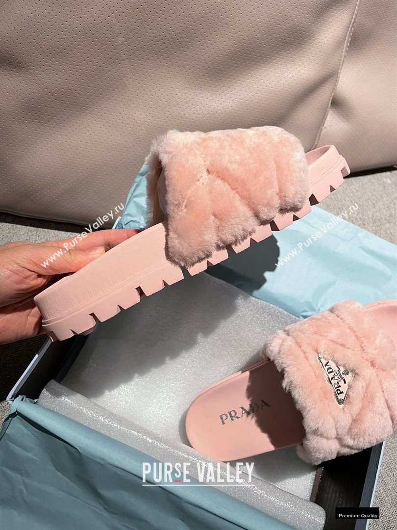 Prada Heel 3cm Wool Triangle Logo Slides Pink 2021 (modeng-20122827)