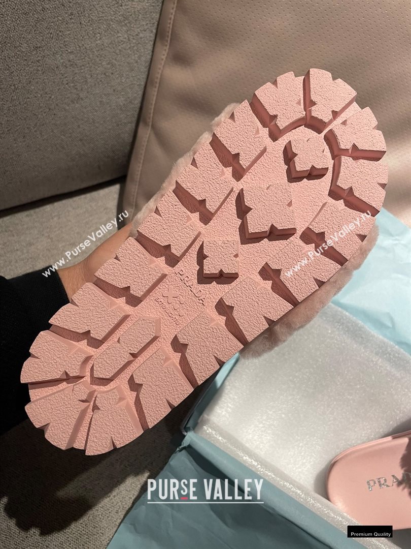Prada Heel 3cm Wool Triangle Logo Slides Pink 2021 (modeng-20122827)