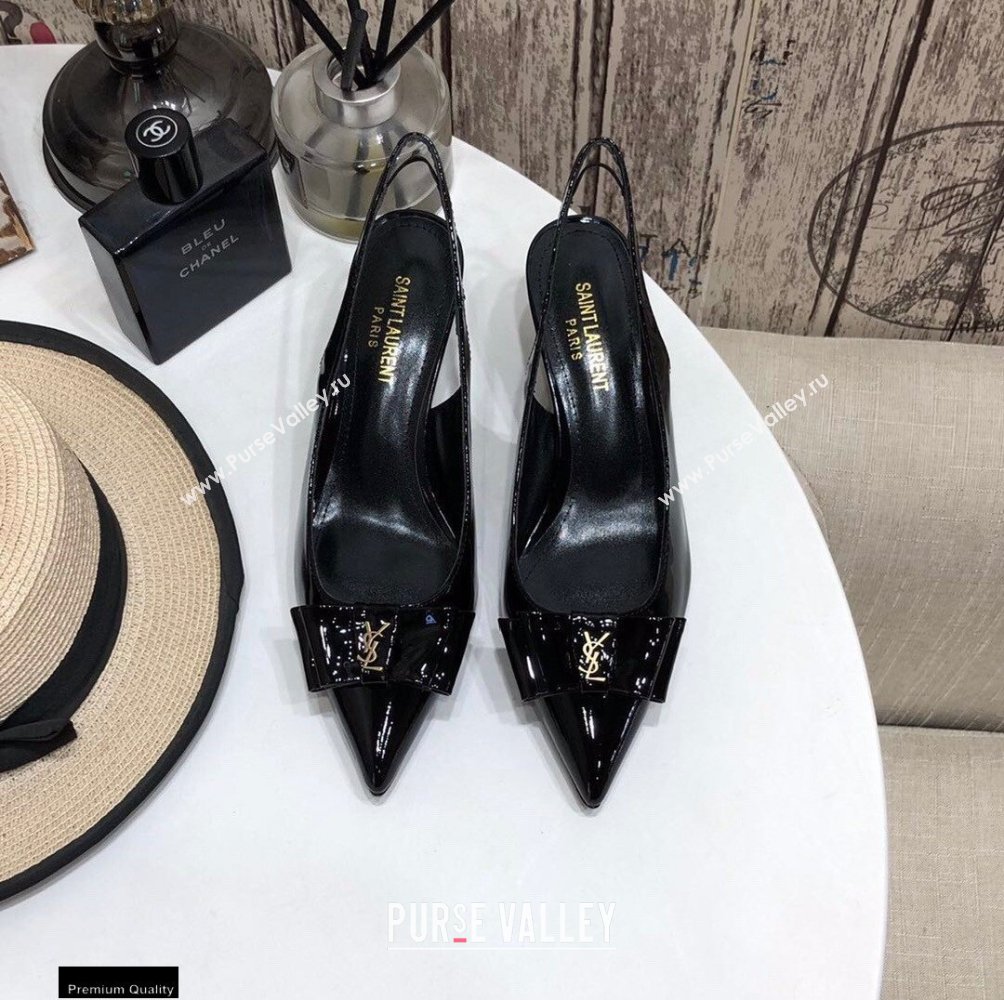 Saint Laurent Heel 5.5cm Anais Slingback Bow Pumps Patent Black (modeng-20122952)