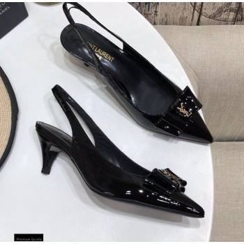 Saint Laurent Heel 5.5cm Anais Slingback Bow Pumps Patent Black (modeng-20122952)